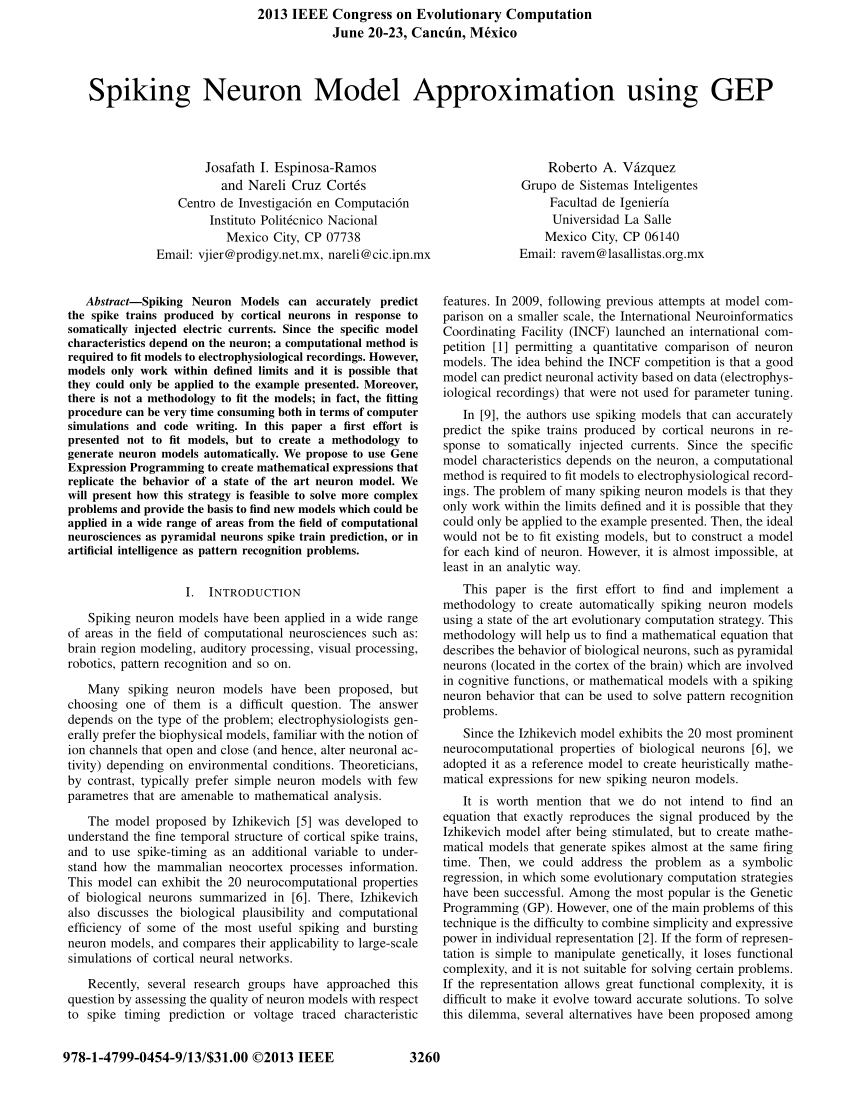 Pdf Spiking Neuron Model Approximation Using Gep