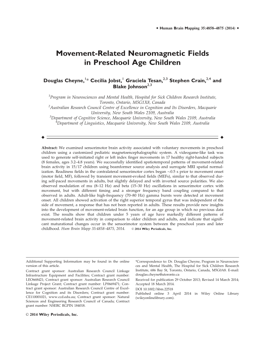 PDF) Movement related neuromagnetic fields in preschool age children