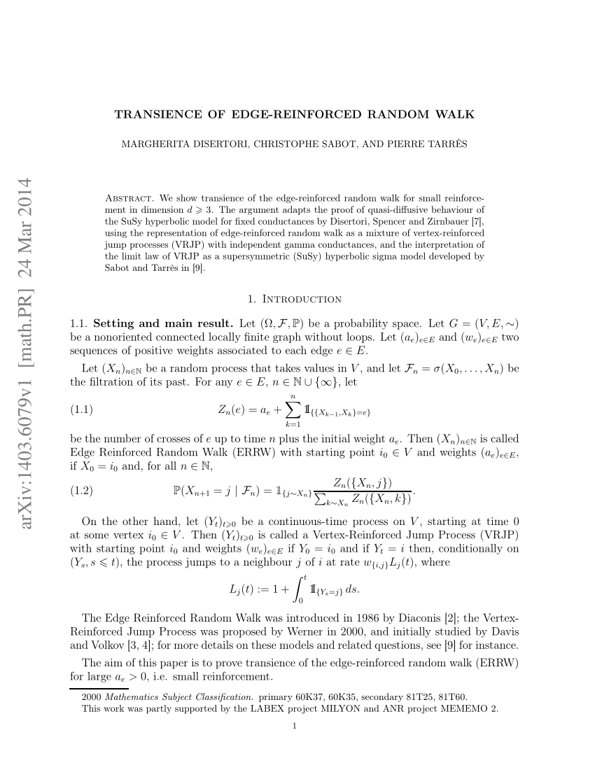 Pdf Transience Of Edge Reinforced Random Walk