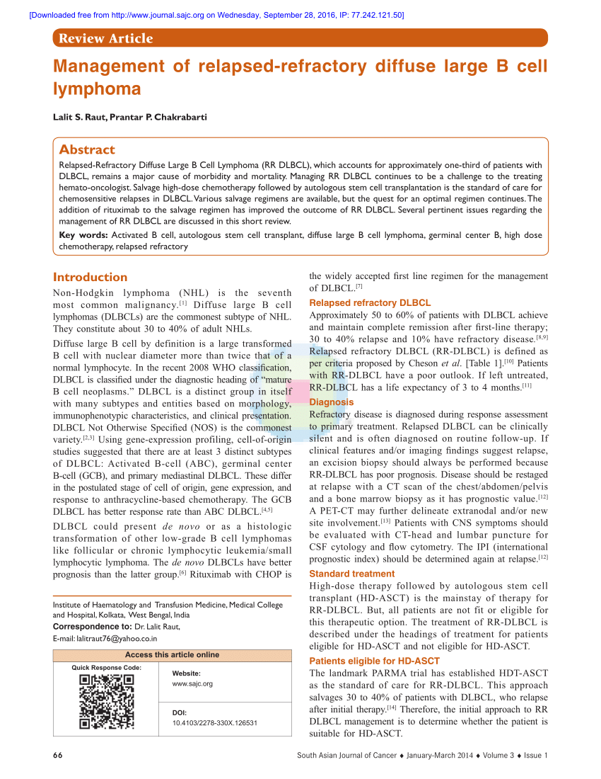 (PDF) Management of relapsedrefractory diffuse large B cell lymphoma
