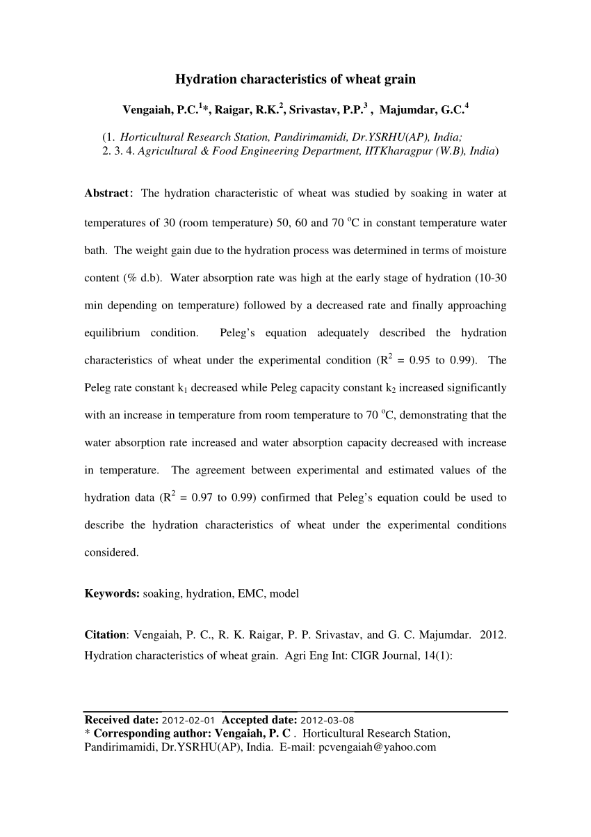 Effect of processing on hydration kinetics of three wheat products of same  variety