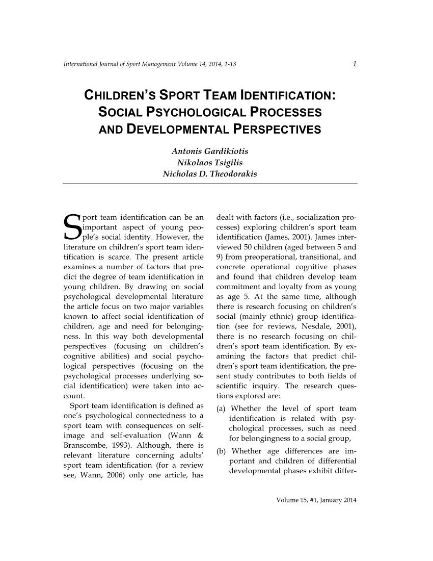 kalmeren noedels Op risico PDF) Children's sport team identification: social psychological processes  and developmental perspectives