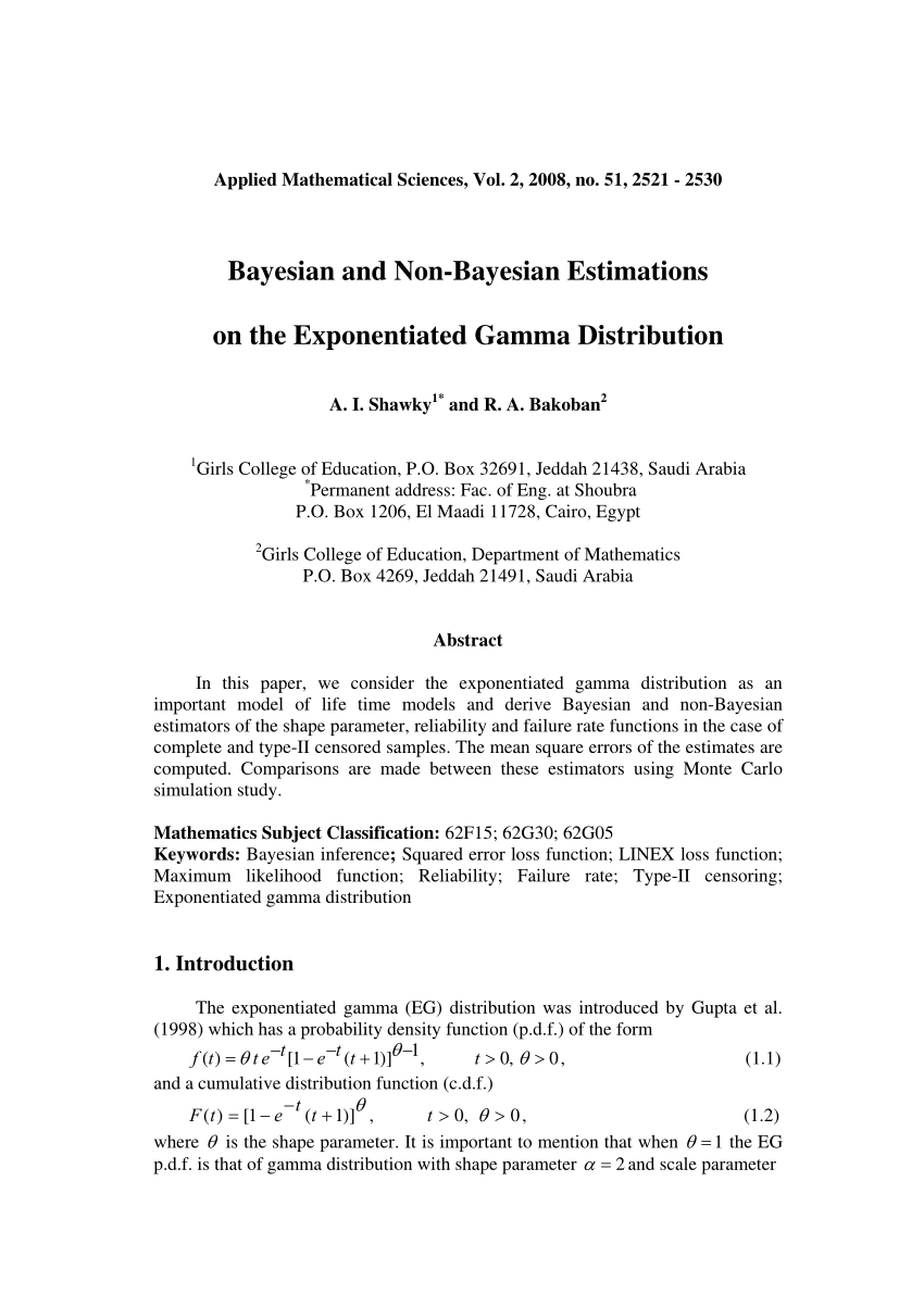PDF) Bayesian and Non-Bayesian Estimations on the Exponentiated 