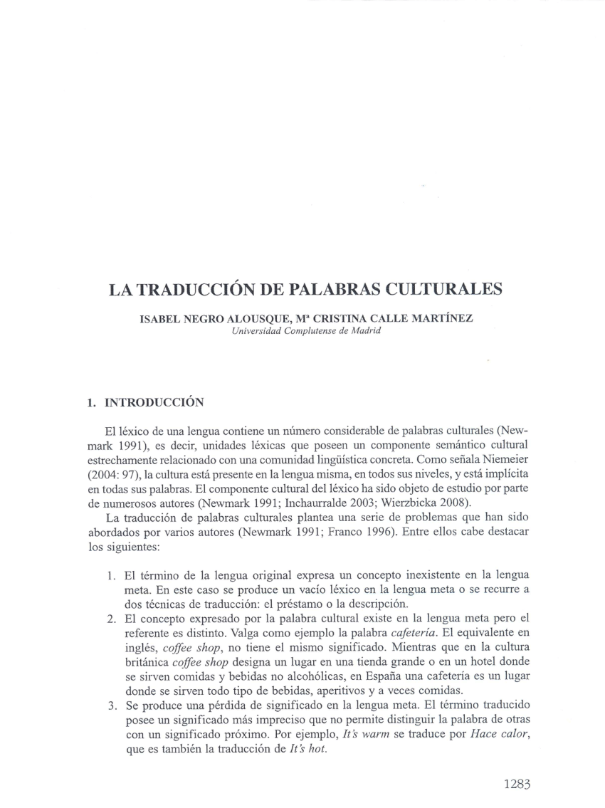 (PDF) La traducción de palabras culturales