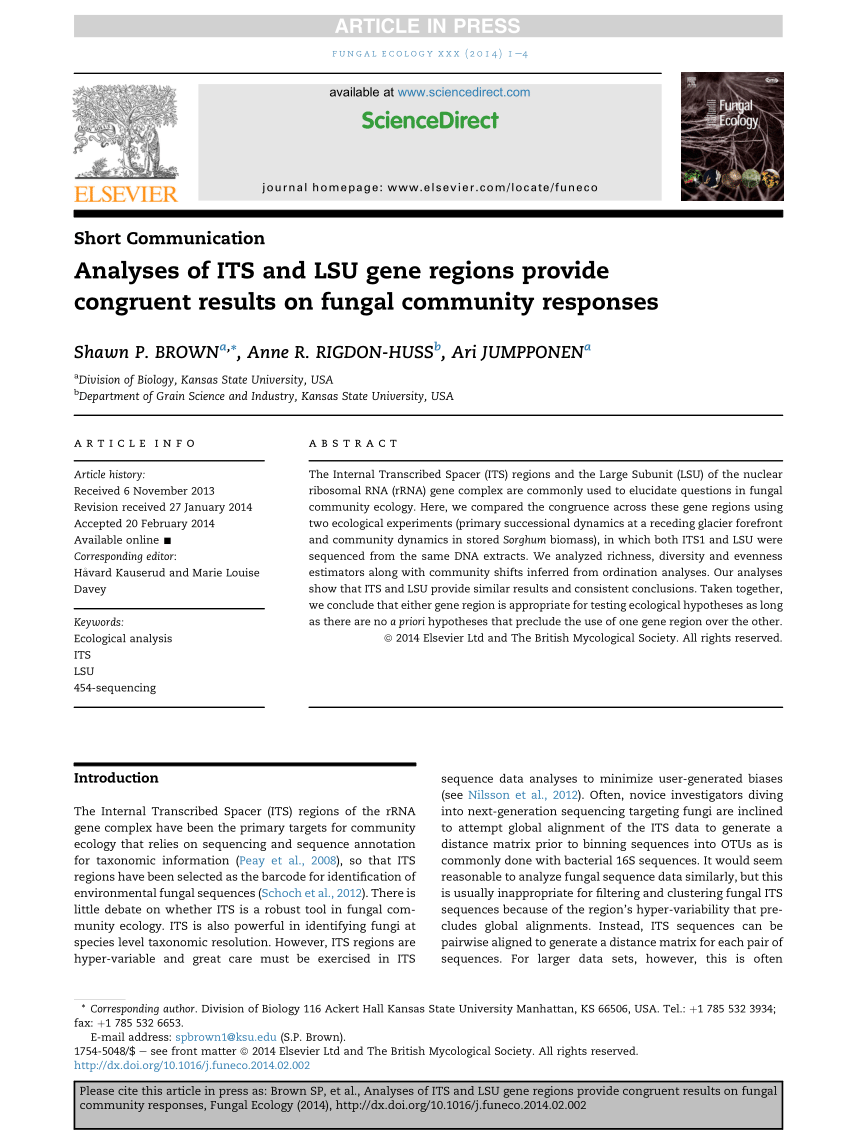 Pdf Analyses Of Its And Lsu Gene Regions Provide Congruent Results On Fungal Community Responses