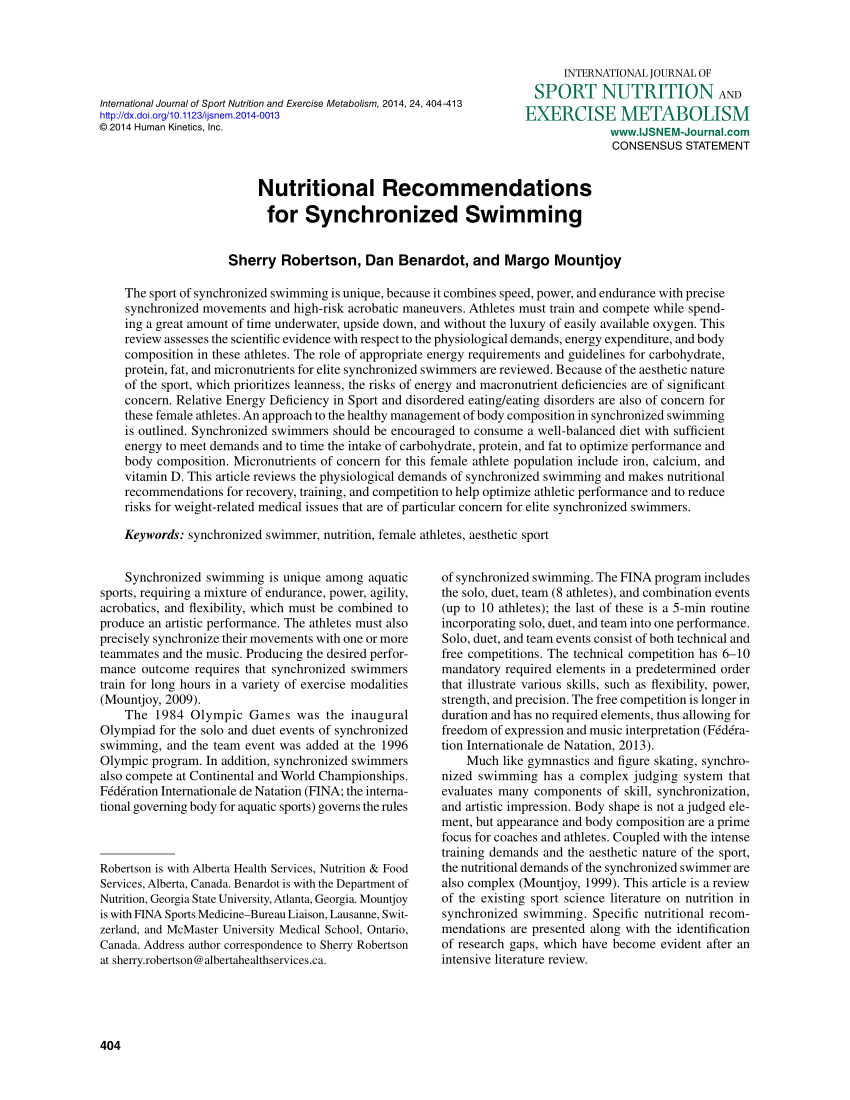 (PDF) Nutritional Recommendations for Synchronized Swimming