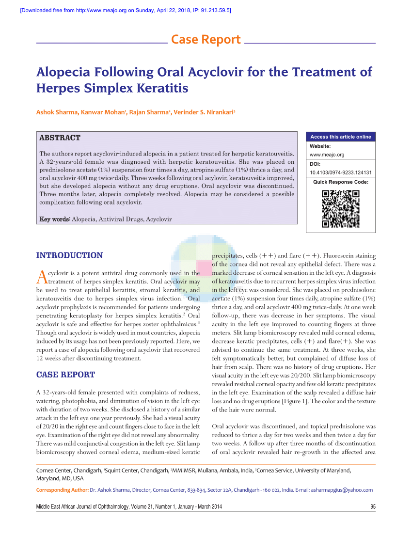 Pdf Alopecia Following Oral Acyclovir For The Treatment Of Herpes