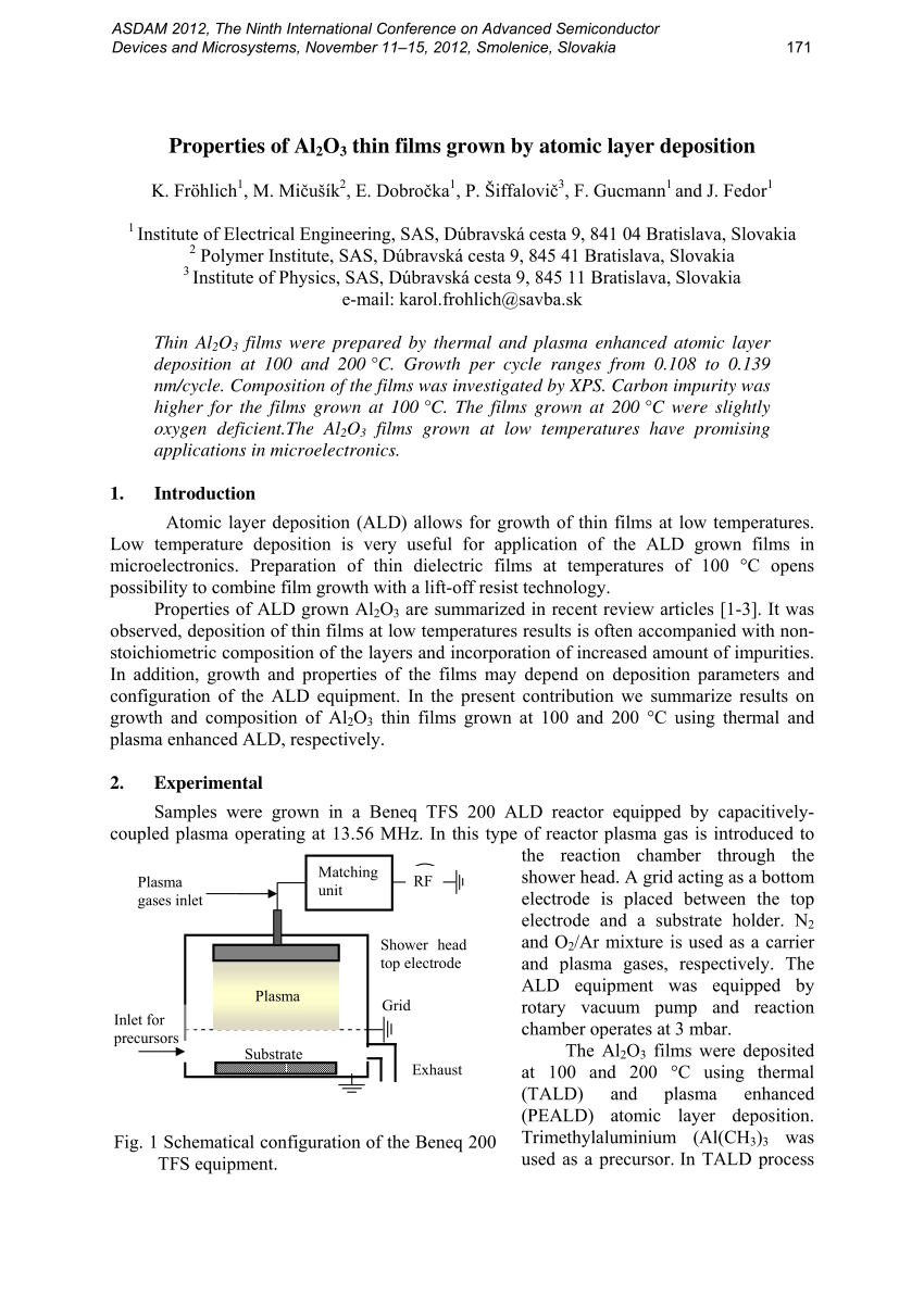 Pdf Properties Of Al2o3 Thin Films Grown By Atomic Layer Deposition