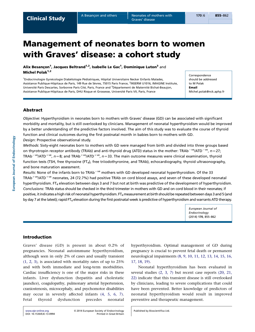 Pdf Management Of Neonates Born To Women With Graves Disease A Cohort Study