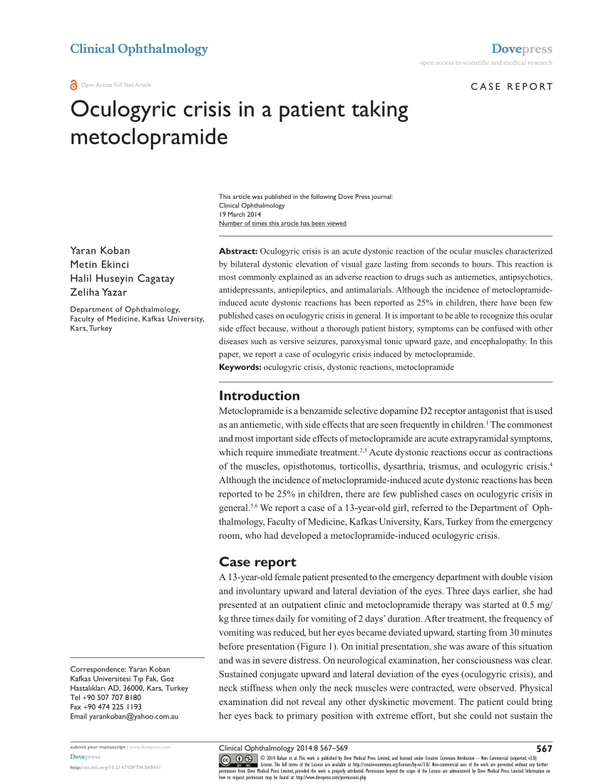 Pdf Oculogyric Crisis In A Patient Taking Metoclopramide