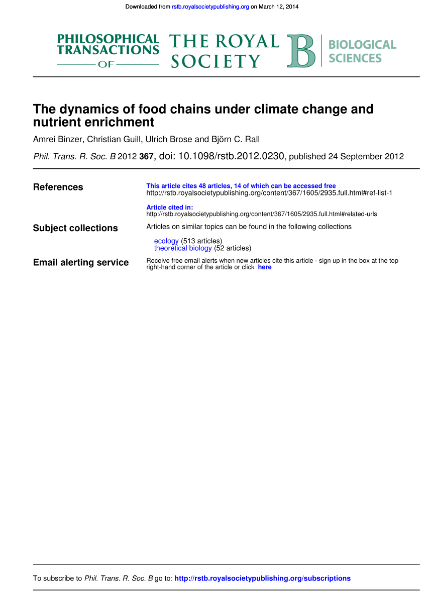 Pdf The Dynamics Of Food Chains Under Climate Change And Nutrient Enrichment