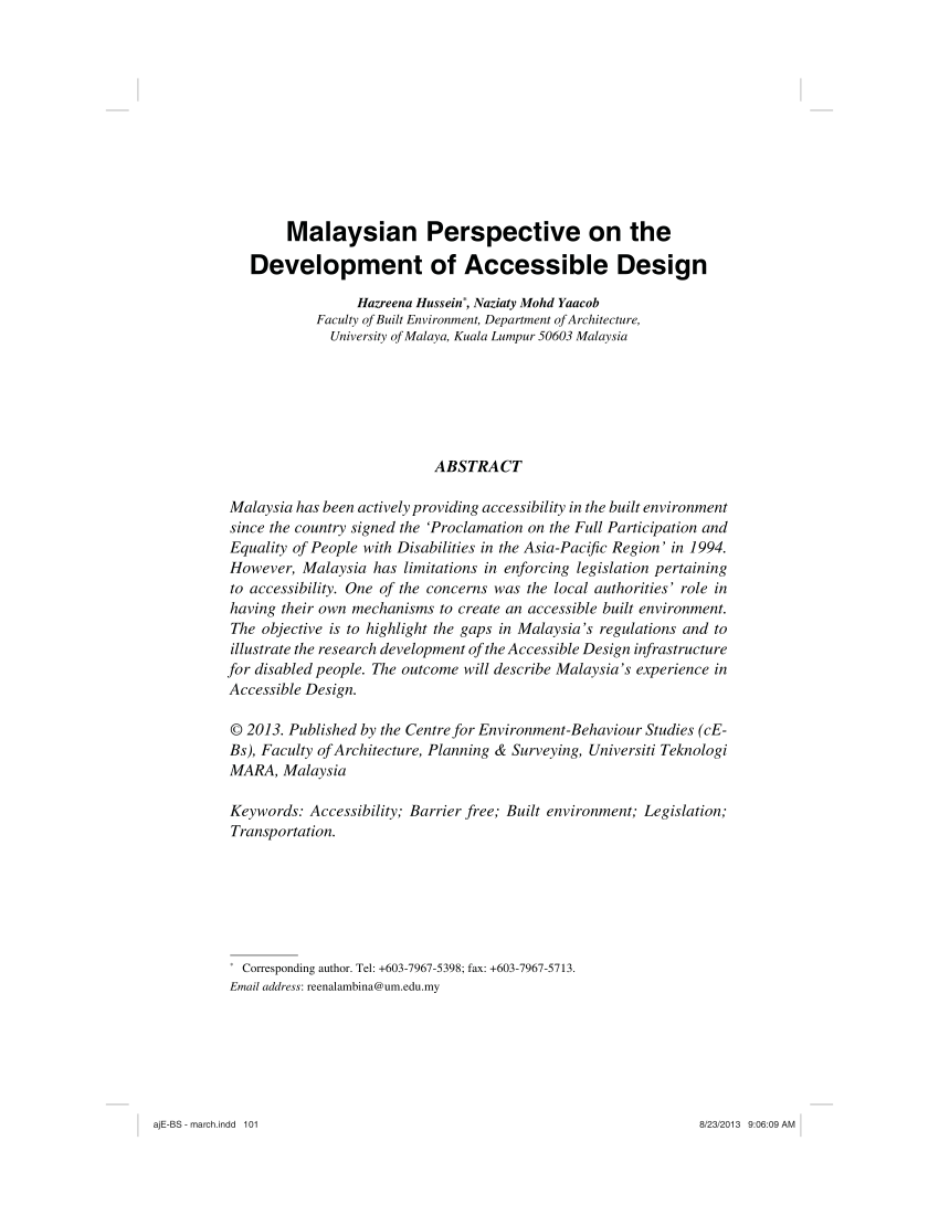 Pdf Malaysian Perspective On The Development Of Accessible Design