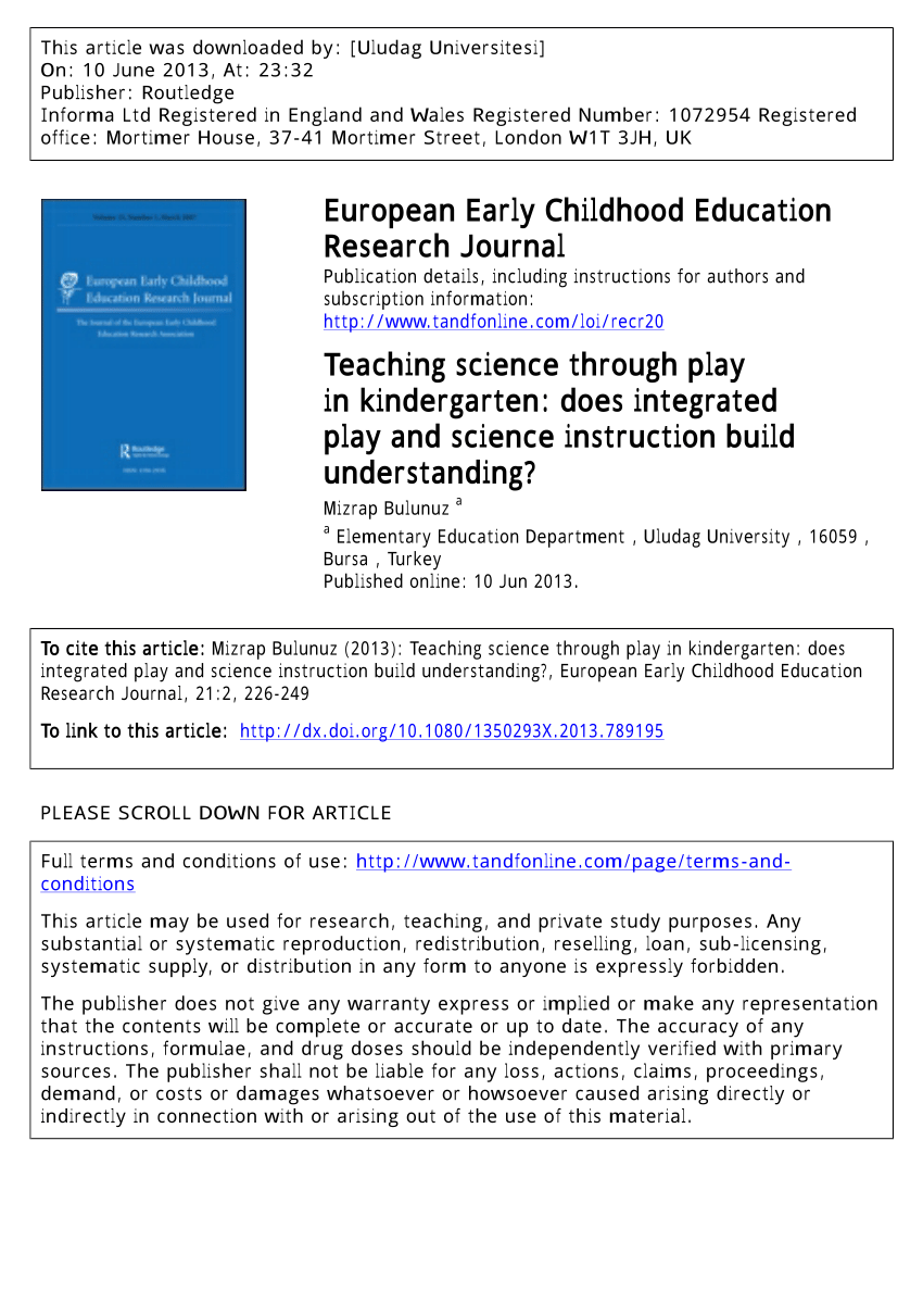 Pdf Teaching Science Through Play In Kindergarten Does Integrated Play And Science Instruction Build Understanding