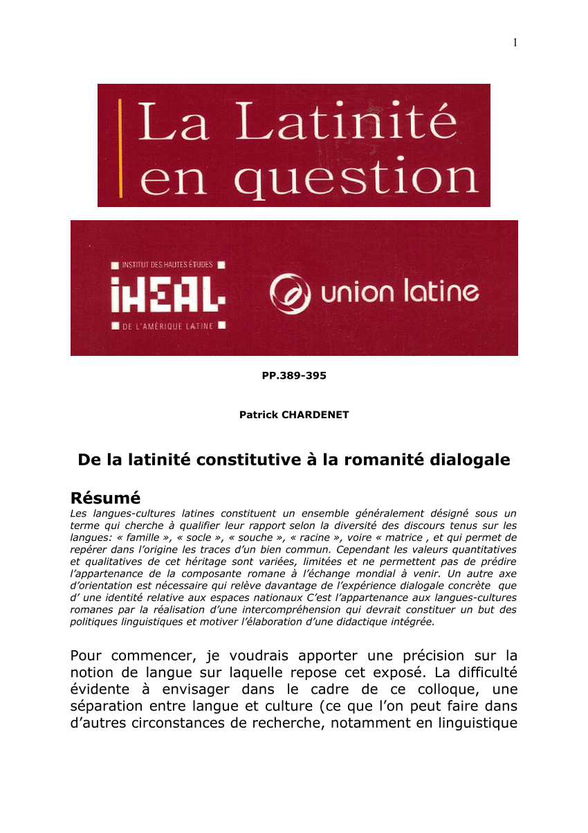 Pdf De La Latinte Constitutive A La Romanite Dialogale