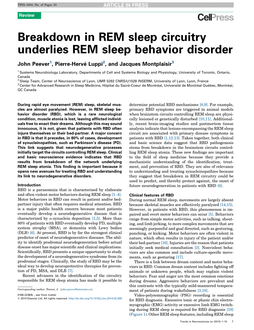 (PDF) Breakdown in REM sleep circuitry underlies REM sleep behavior