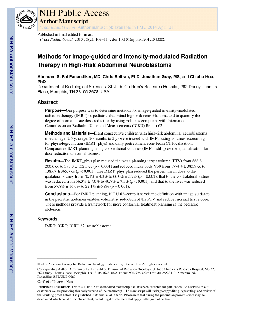 Pdf Methods For Image Guided And Intensity Modulated Radiation Therapy In High Risk Abdominal 6703