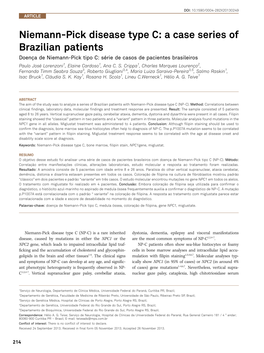 SciELO - Brasil - Niemann-Pick disease type C: a case series of Brazilian  patients Niemann-Pick disease type C: a case series of Brazilian patients