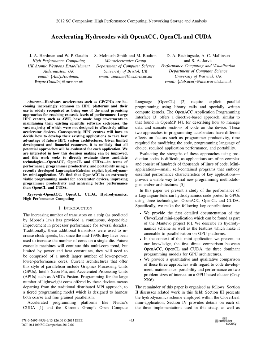 (PDF) Accelerating Hydrocodes with OpenACC, OpenCL and CUDA