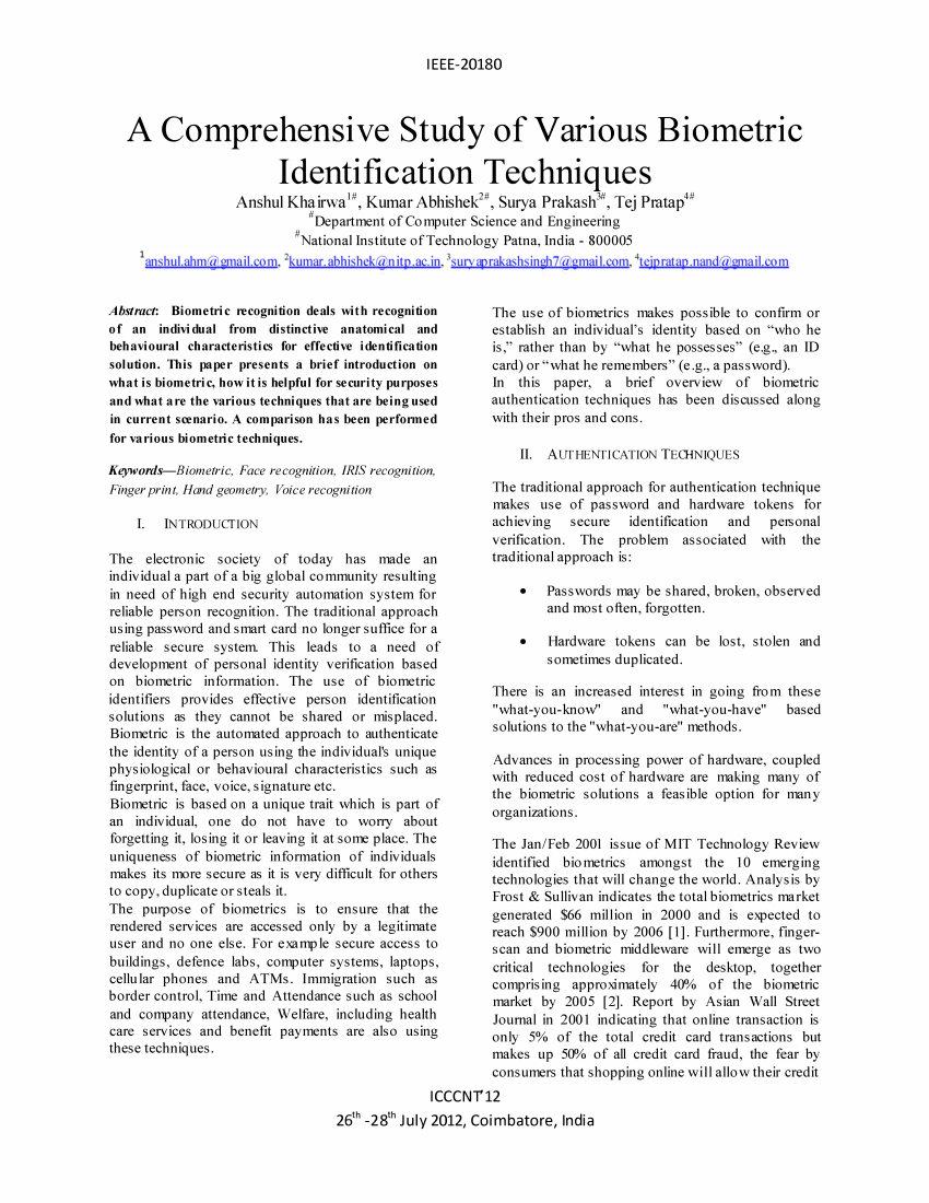 biometric techniques research papers