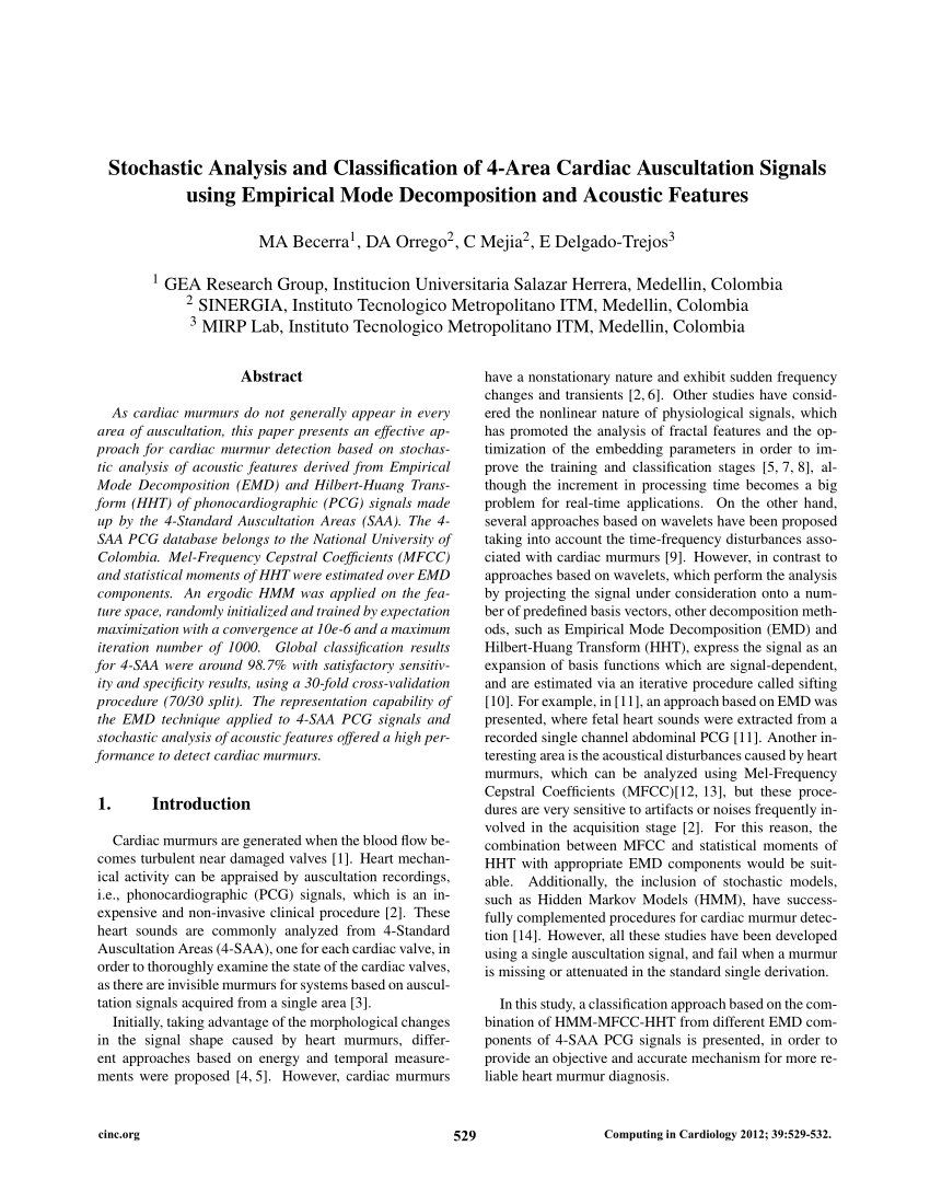 Pdf Stochastic Analysis And Classification Of 4 Area Cardiac