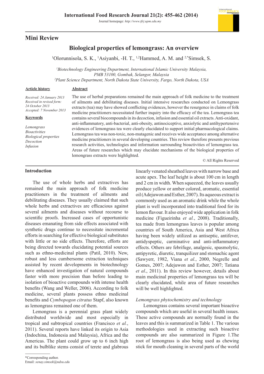 research paper about lemon grass