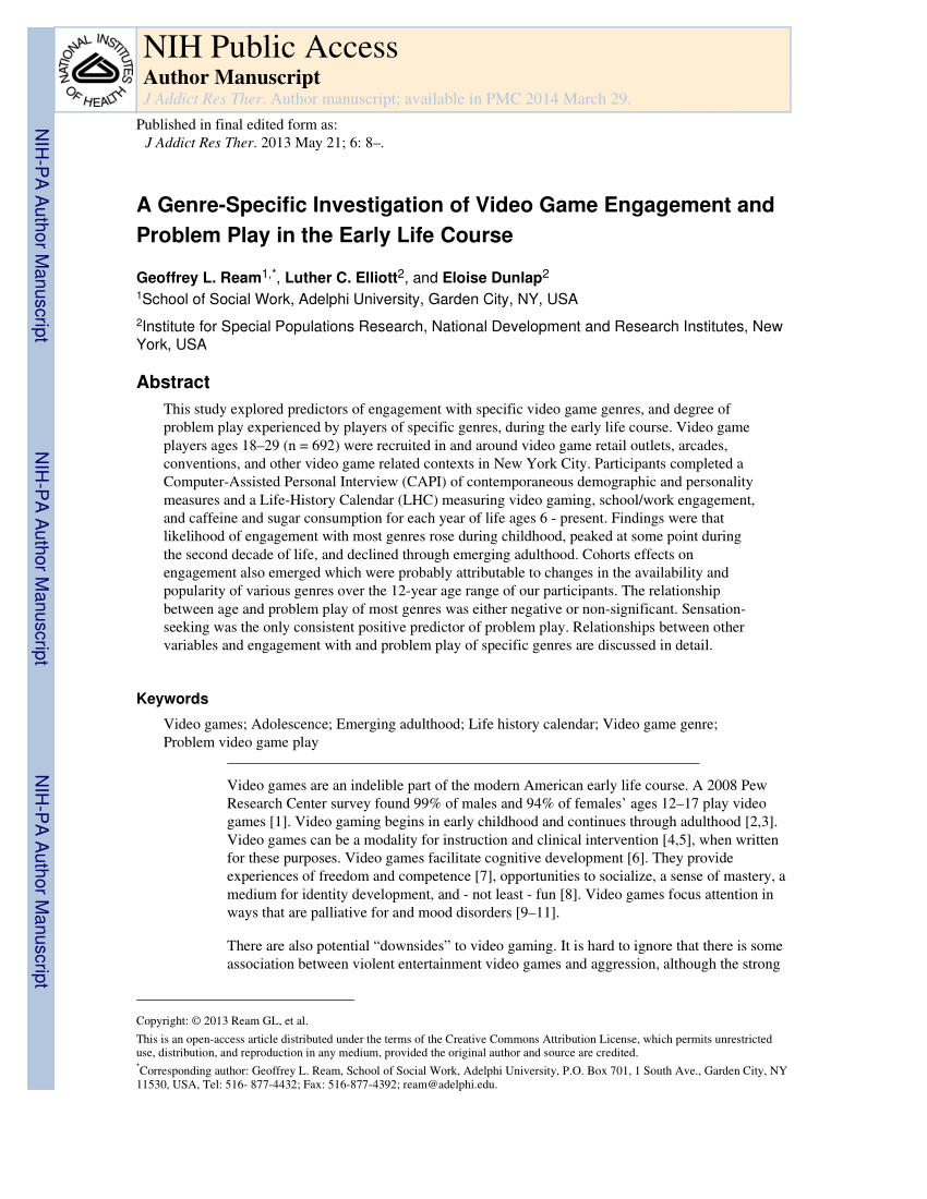 Pdf A Genre Specific Investigation Of Video Game Engagement And