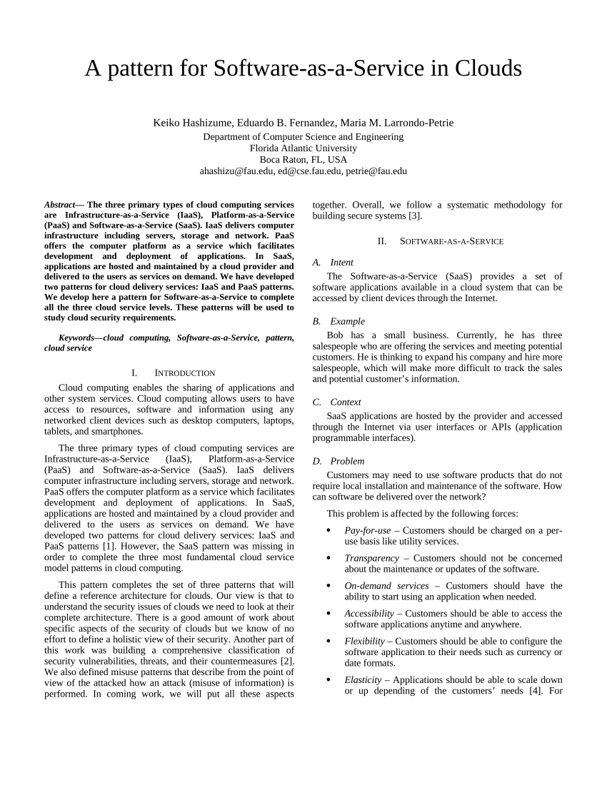 Pdf A Pattern For Software As A Service In Clouds