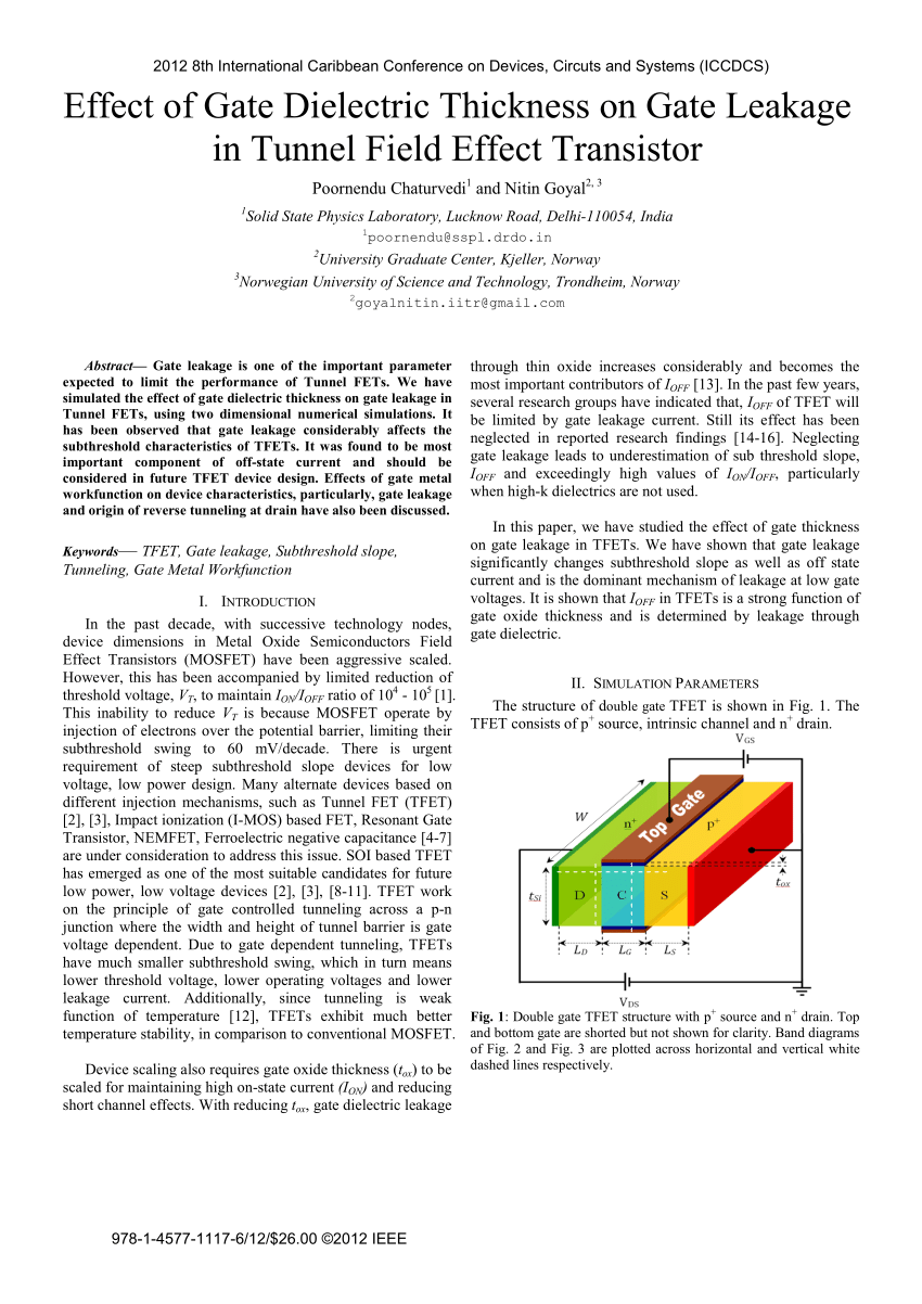 Pdf Effect Of Gate Dielectric Thickness On Gate Leakage In Tunnel Field Effect Transistor