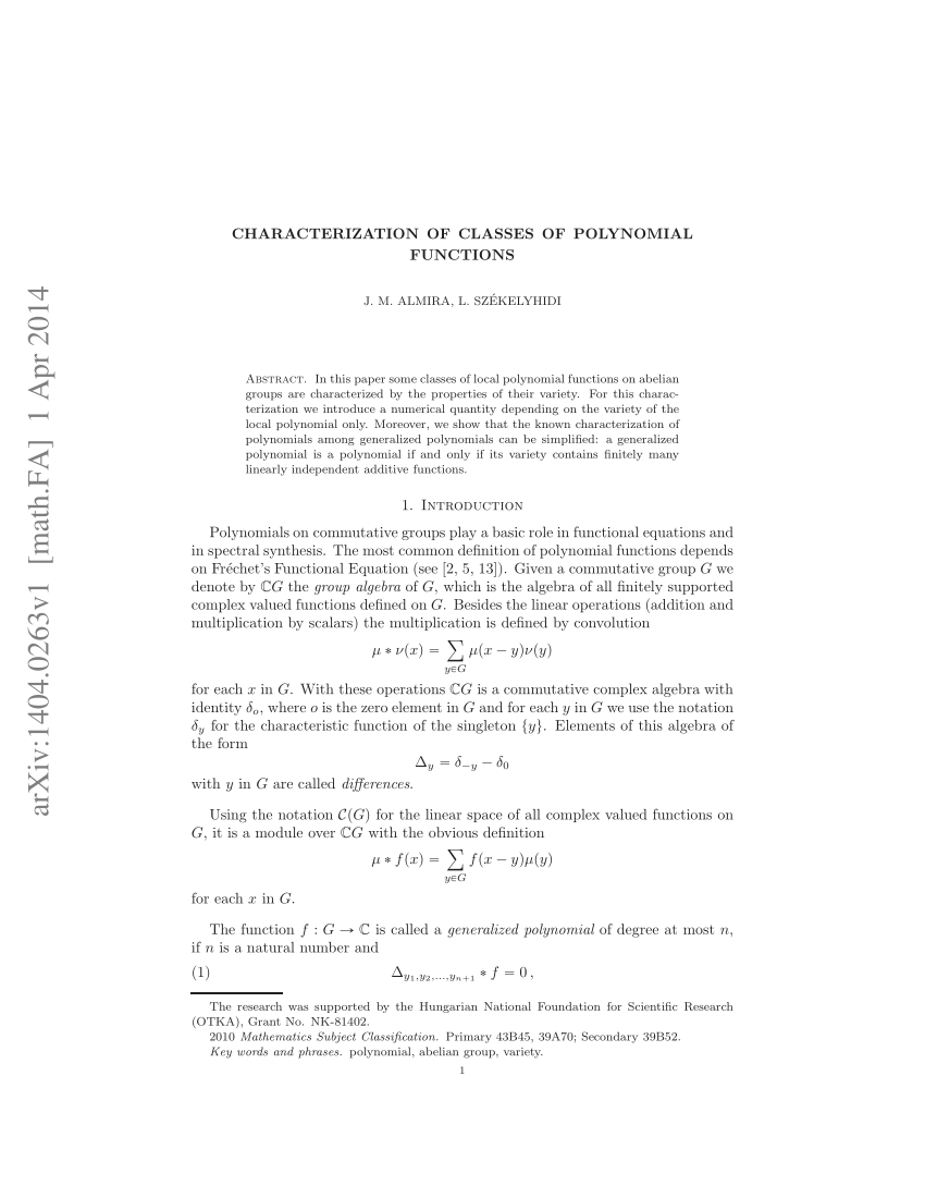 Pdf Characterization Of Classes Of Polynomial Functions