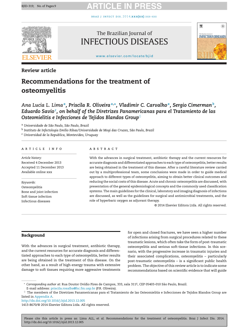 PDF) Recommendations for the treatment of osteomyelitis