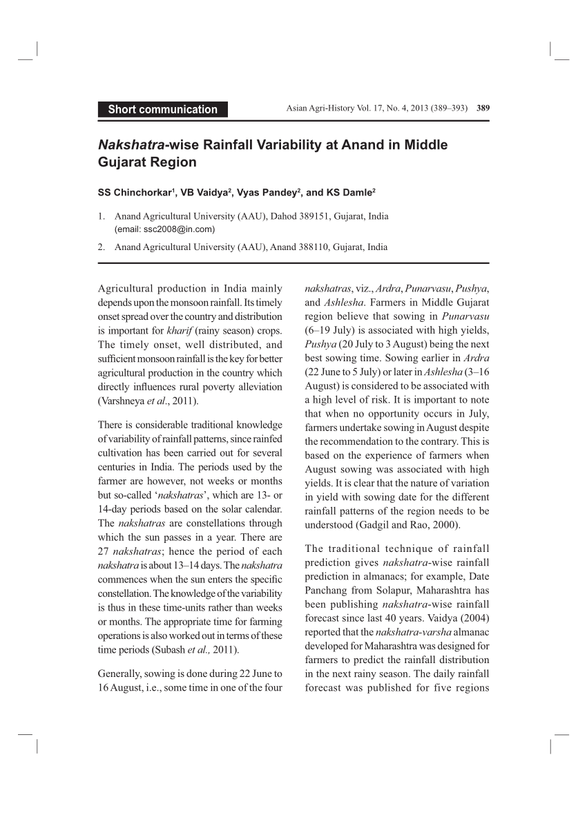 Pdf Nakshatra Wise Rainfall Variability At Anand In Middle Gujarat Region