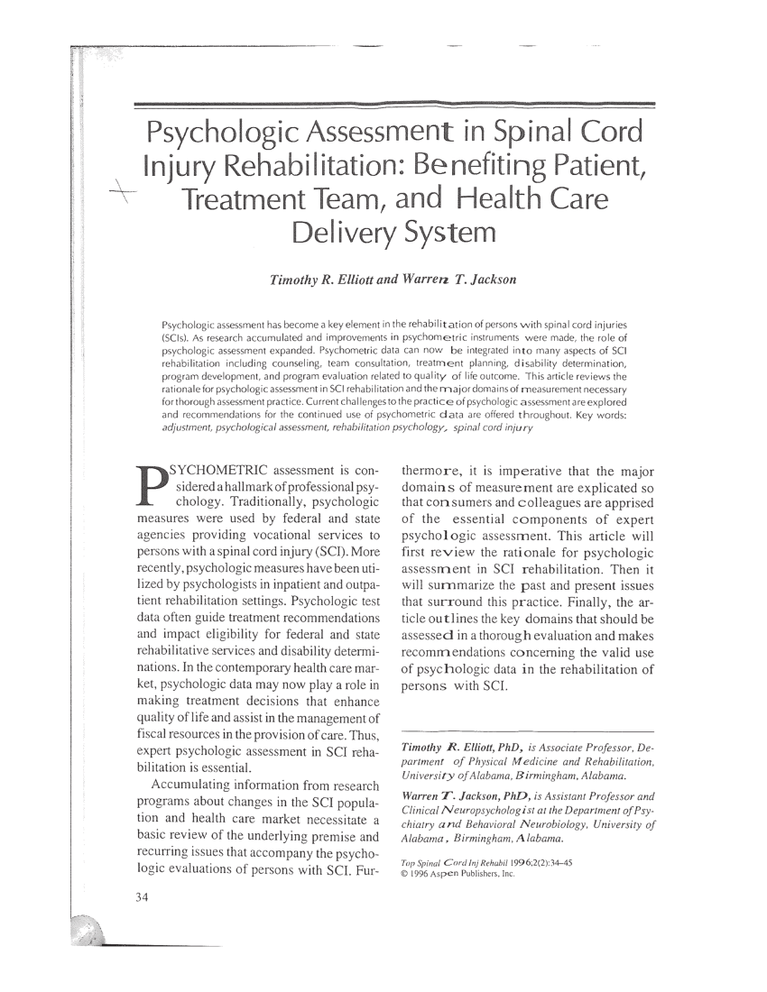 (PDF) Psychologic assessment in spinal cord injury rehabilitation