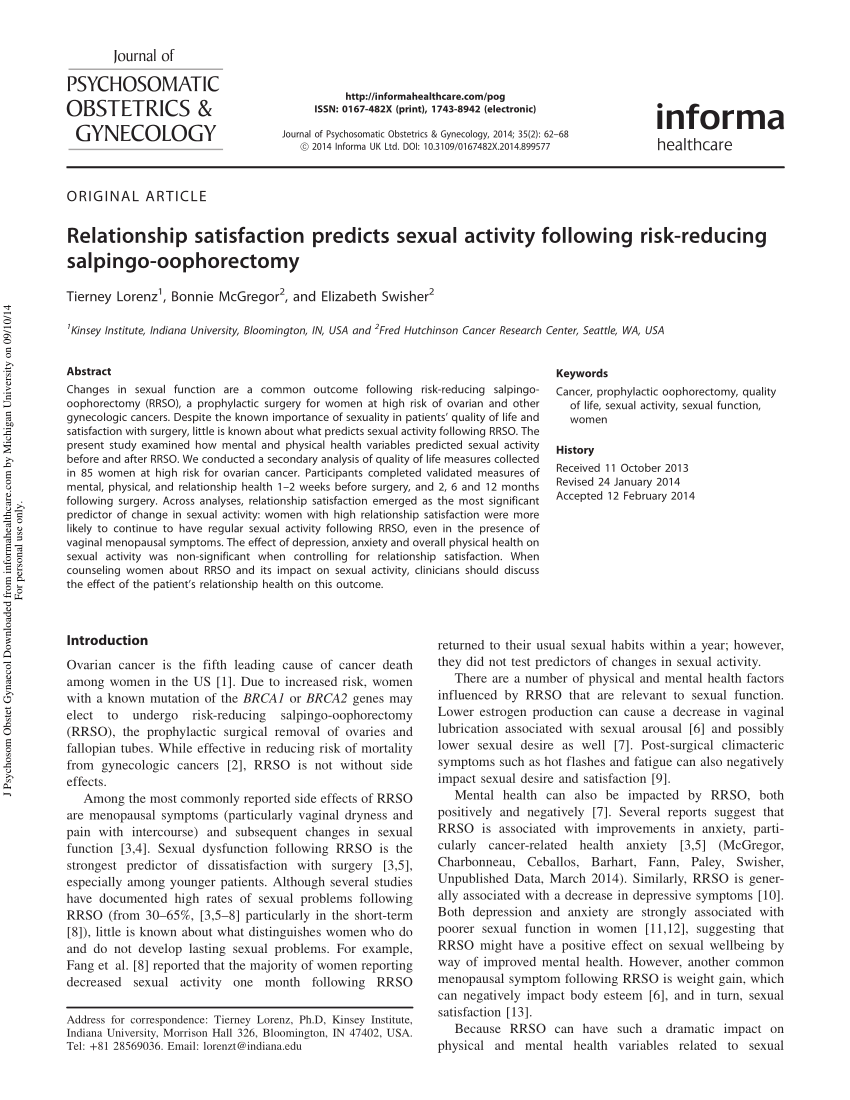 PDF Relationship satisfaction predicts sexual activity following