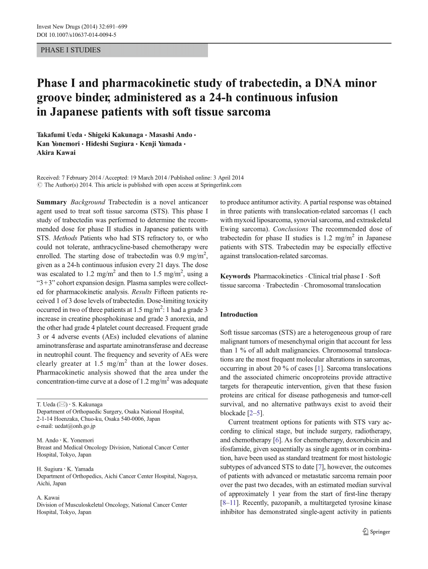 PDF) Phase I and pharmacokinetic study of trabectedin, a DNA minor