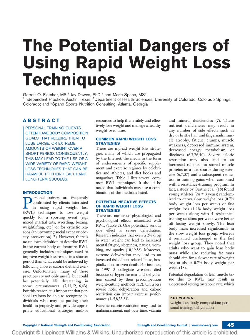 Risks of rapid weight loss