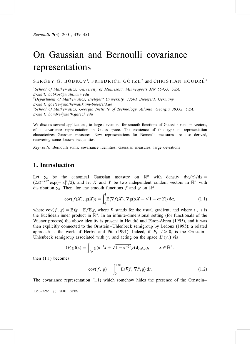 Pdf On Gaussian And Bernoulli Covariance Representations
