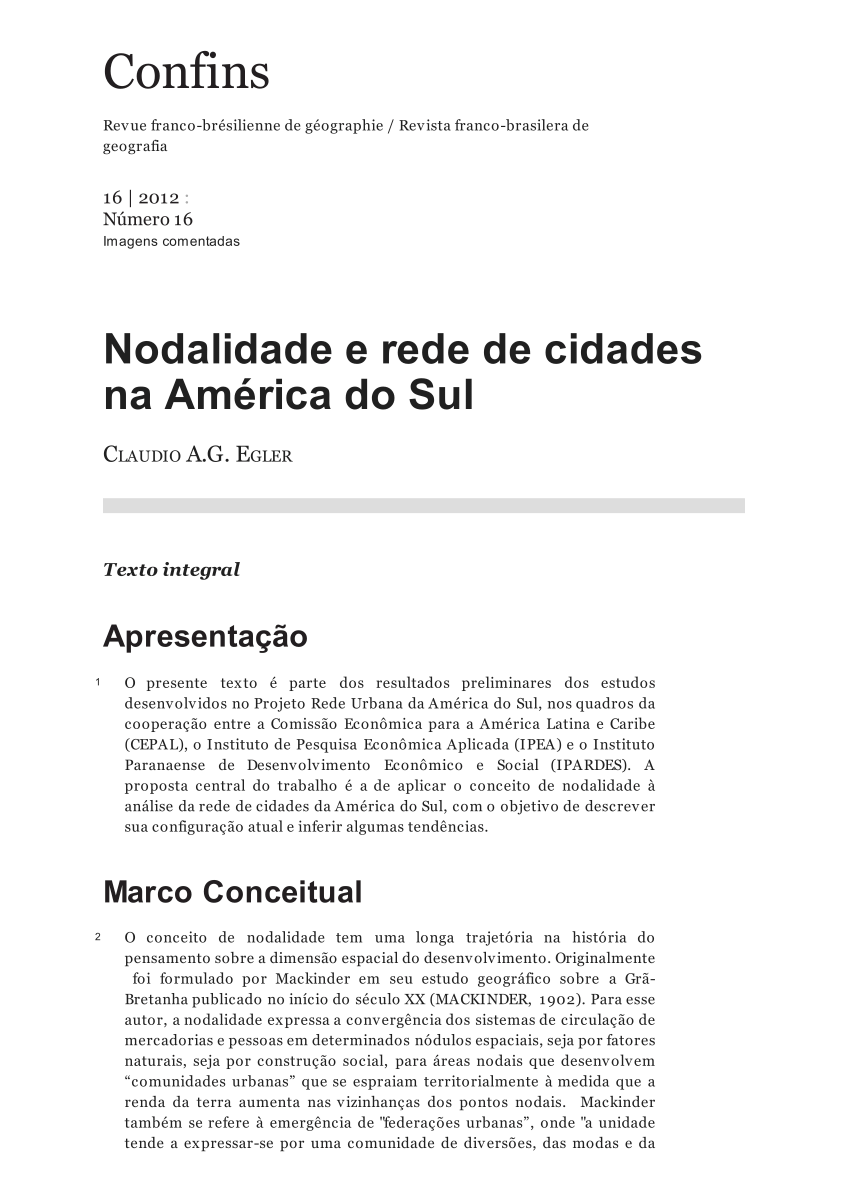 Pdf Nodalidade E Rede De Cidades Na América Do Sul 1805
