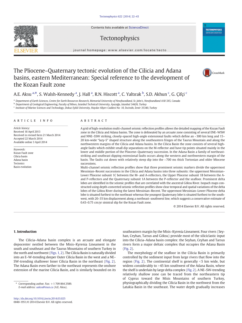 Pdf The Pliocene Quaternary Tectonic Evolution Of The Cilicia And Adana Basins Eastern Mediterranean Special Reference To The Development Of The Kozan Fault Zone