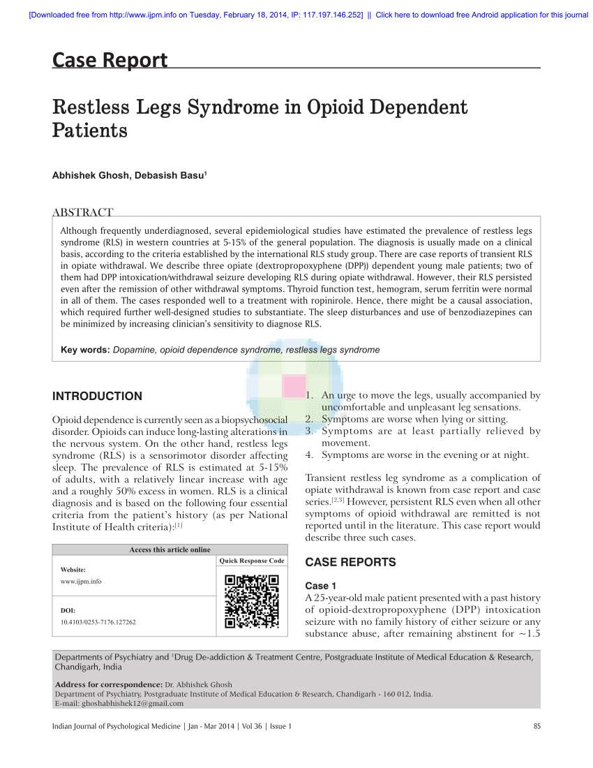 (PDF)  disconcerted Legs Syndrome in Opioid Dependent Patients