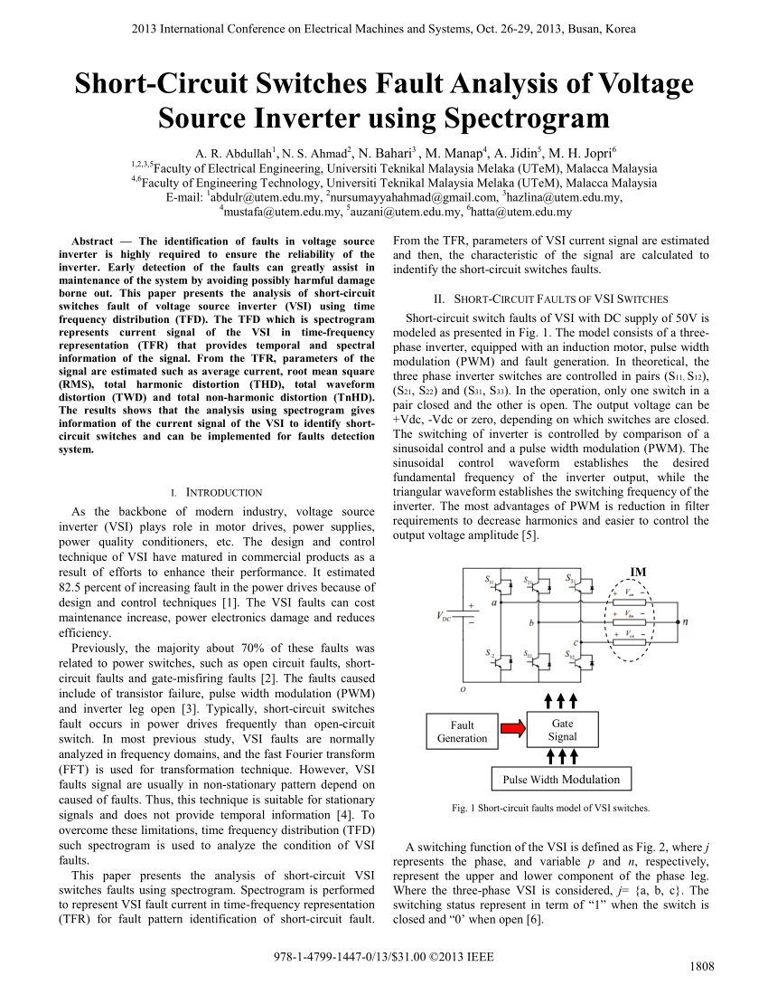 Pdf Short Circuit Switches Fault Analysis Of Voltage Source Inverter Using Spectrogram