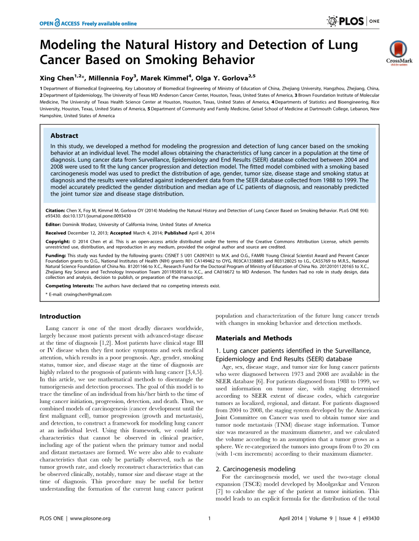 (PDF) Modeling the Natural History and Detection of Lung Cancer Based