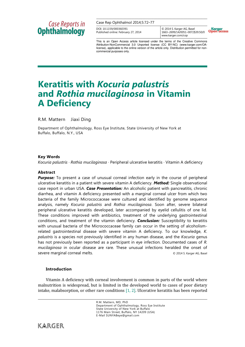 Alice Fredag Disciplinære PDF) Keratitis with Kocuria palustris and Rothia mucilaginosa in Vitamin A  Deficiency