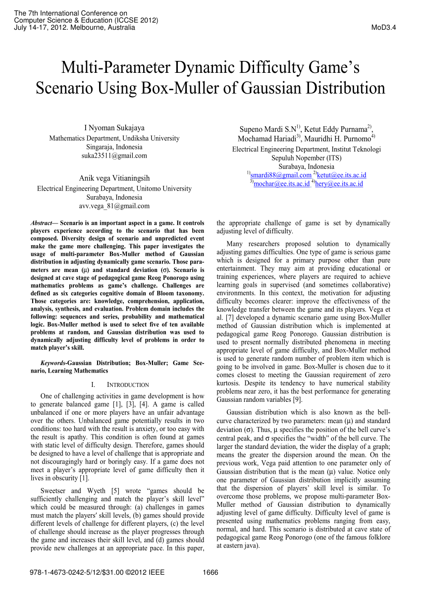 Pdf Multi Parameter Dynamic Difficulty Game S Scenario Using Box