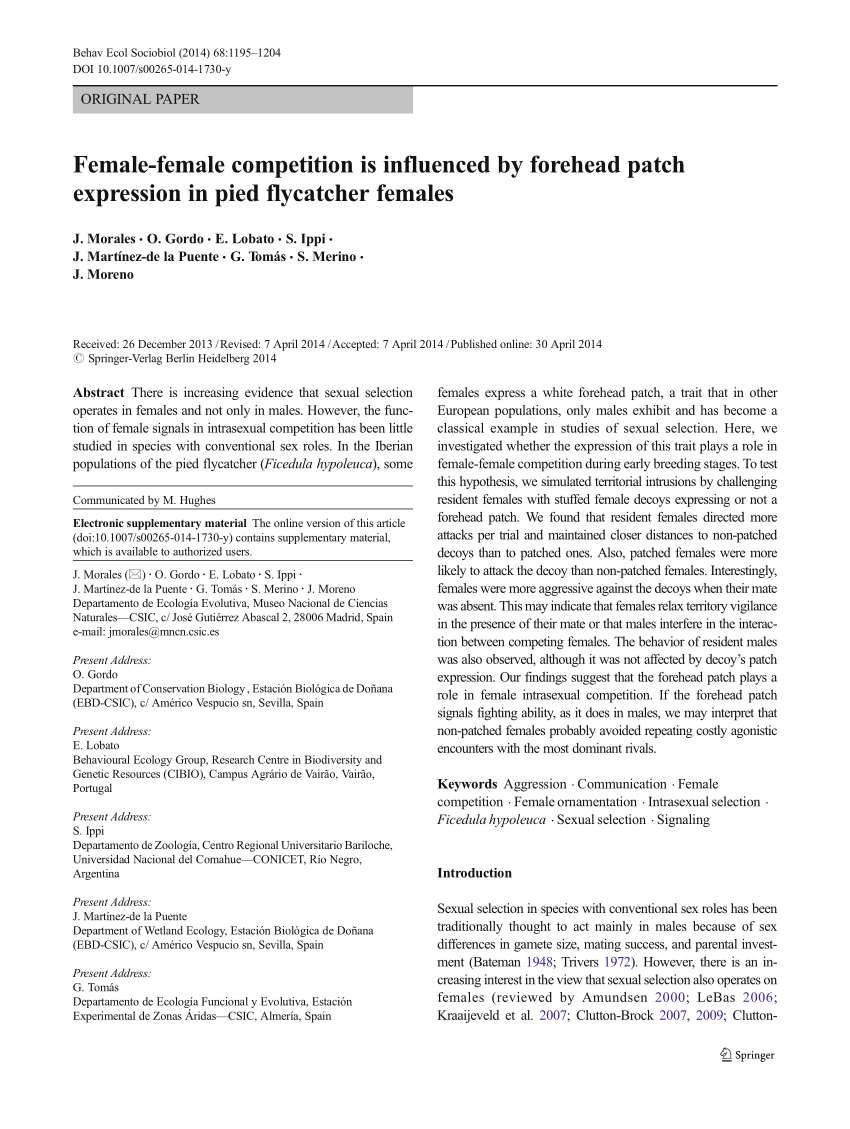 PDF Female female competition is influenced by forehead patch