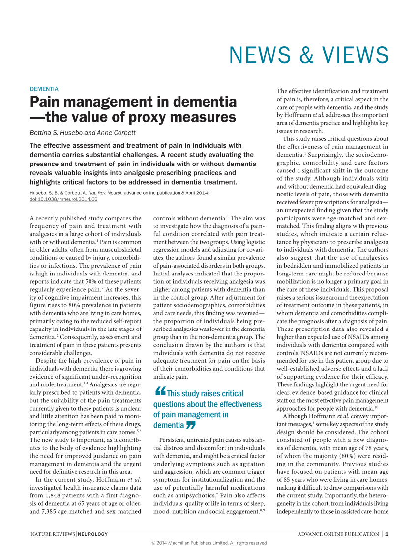 (PDF) Dementia Pain management in dementia The value of proxy measures