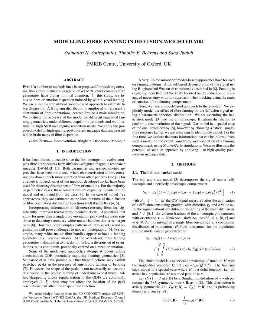 Pdf Modelling Fibre Fanning In Diffusion Weighted Mri