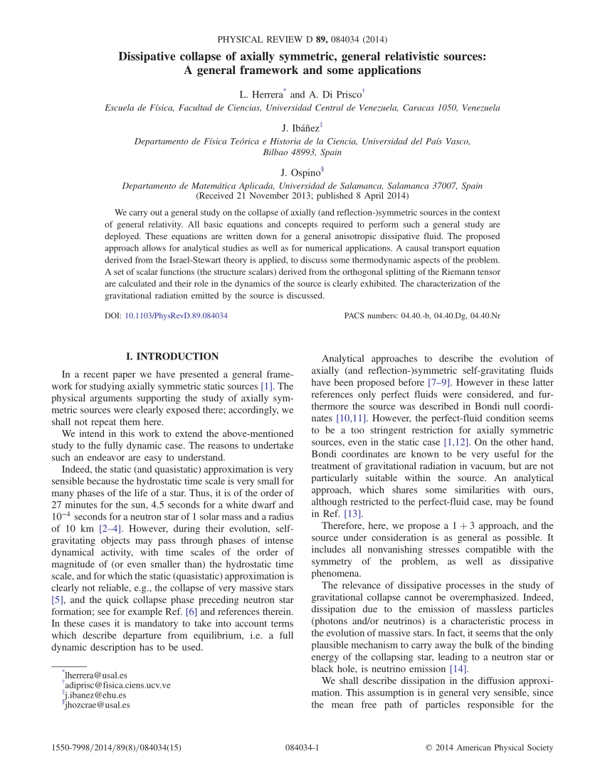 Pdf Dissipative Collapse Of Axially Symmetric General Relativistic Sources A General Framework And Some Applications