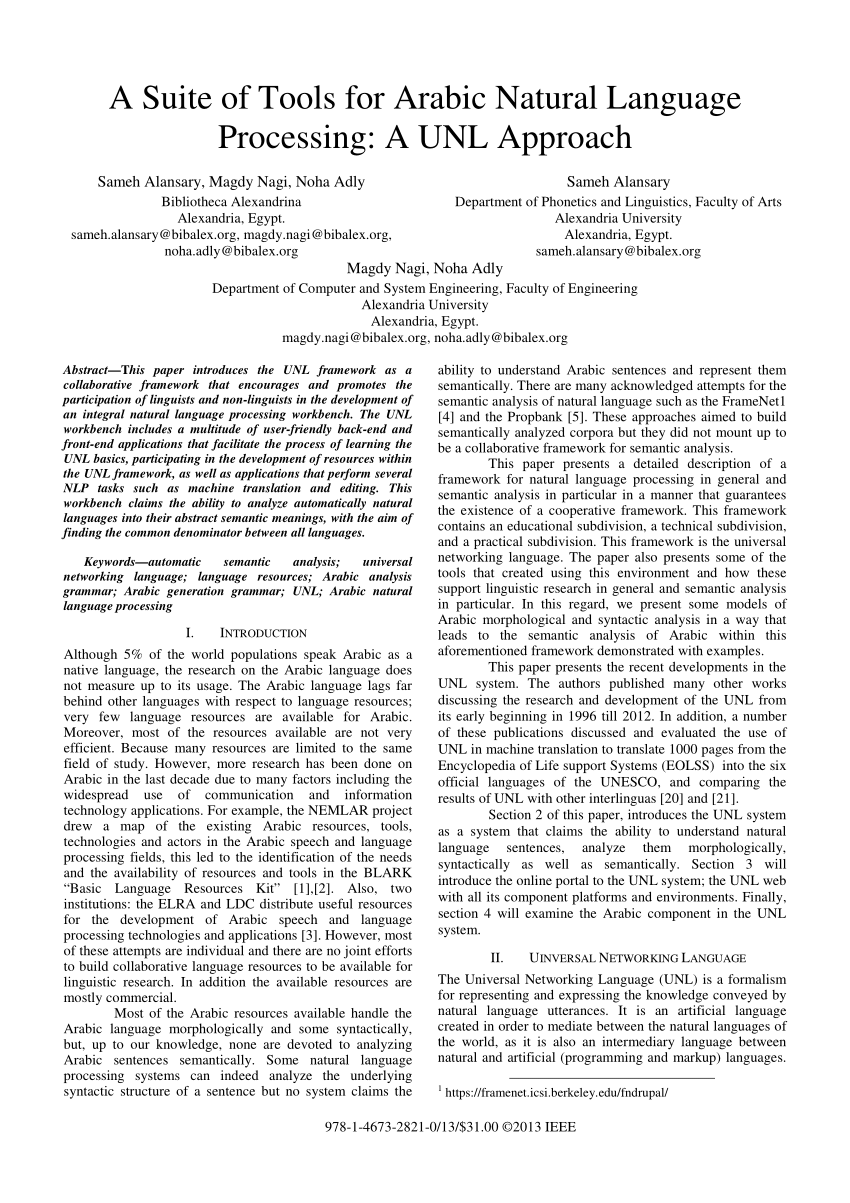 Pdf A Suite Of Tools For Arabic Natural Language Processing A