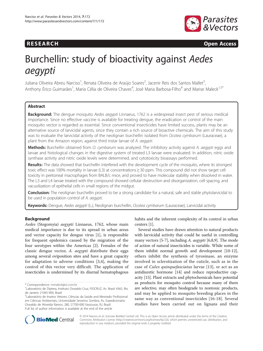 PDF) Burchellin: Study of bioactivity against Aedes aegypti