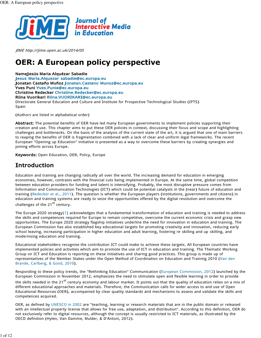 Pdf Oer A European Policy Perspective